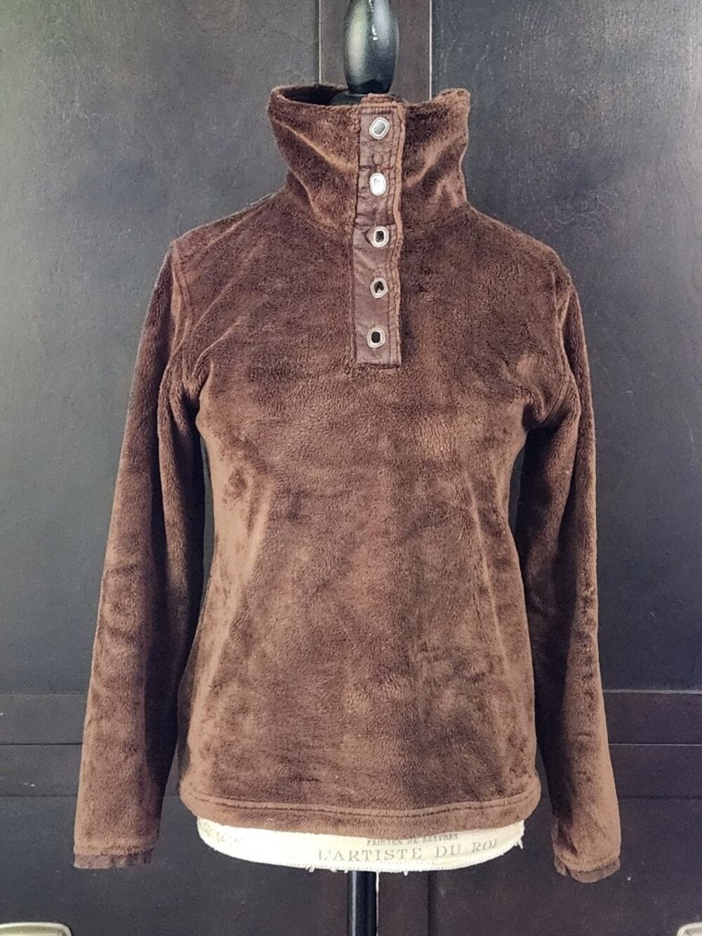 Wooly Bully Wear Colorado Brown Faux Fur Fleece Button Pullover Size Small